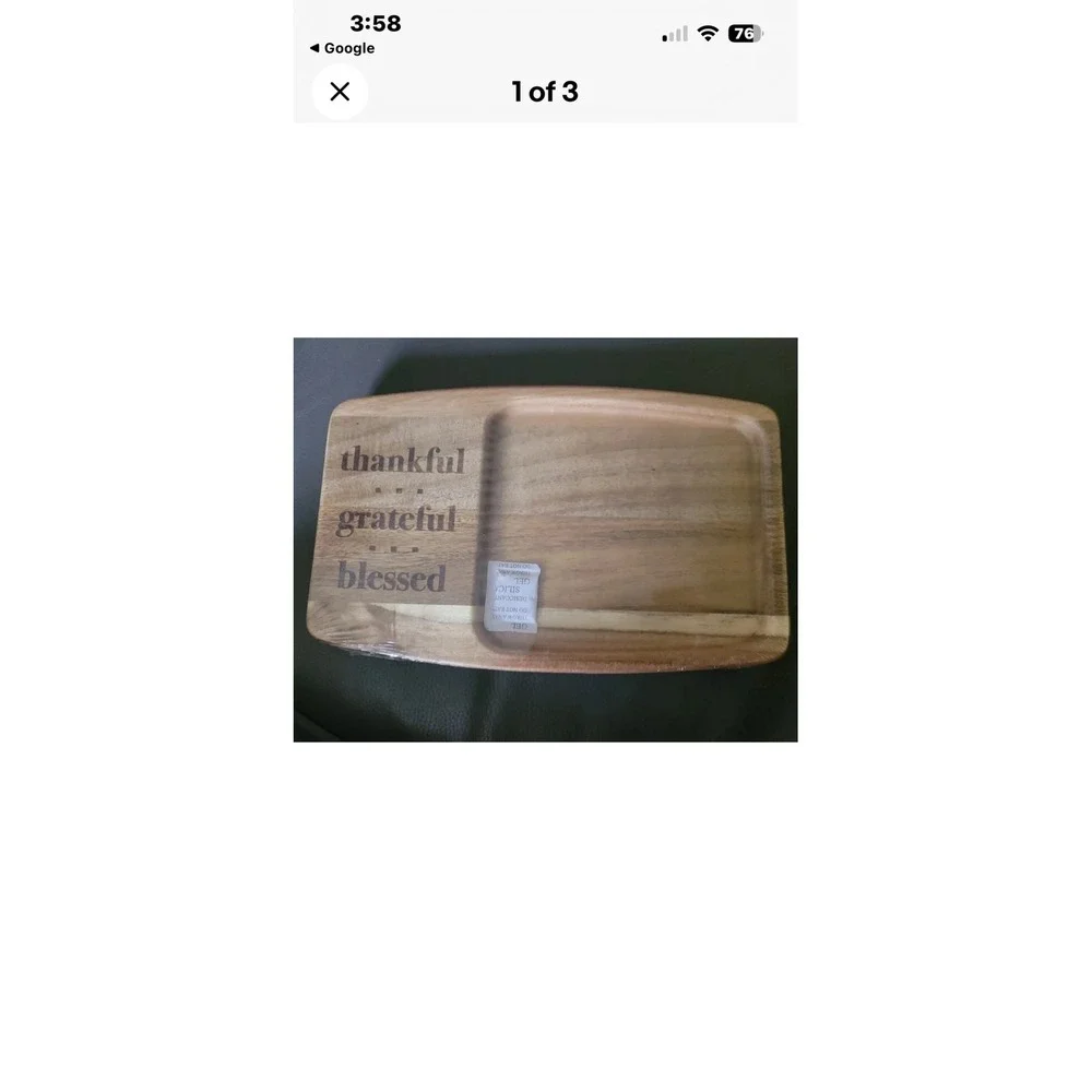 Pampered Chef Small Wood Cheese Board Thankful Grateful Blessed‎ Acacia 100033